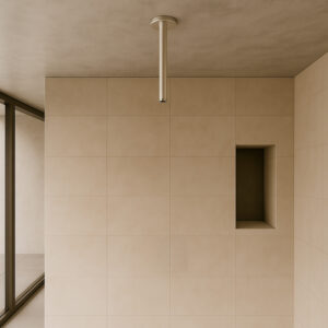 Braccio doccia corto da soffitto in acciaio inox satinato 316L 12 cm