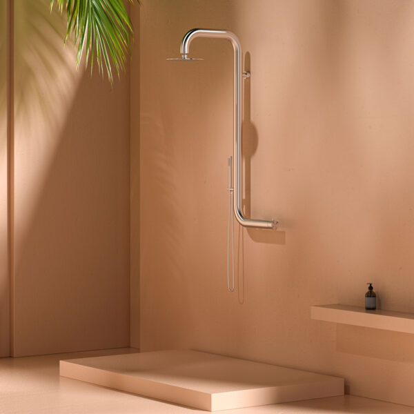 Doccia Esterna Acqua Calda e Fredda Sined Doccia Cabras Parete Inox