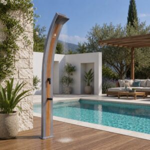 Doccia Solare In Alluminio Con Lavapiedi Sined Doccia Ella Grigia Wood