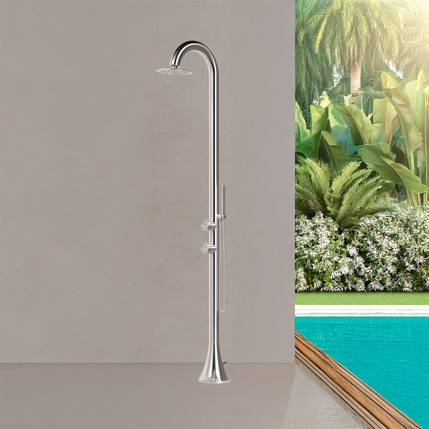 Doccia piscina SINED Luna In Acciaio Inox Doccino Flessibile Acqua calda e fredda - immagine 5