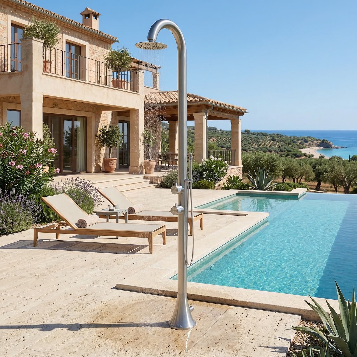 Doccia piscina SINED Luna In Acciaio Inox Doccino Flessibile Acqua calda e fredda