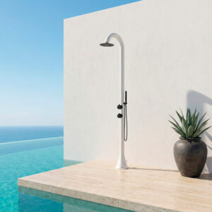 Doccia nautica bianca e nera in acciaio inox 316L con doccino mobile