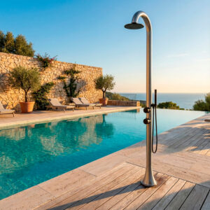 Doccia esterna acciaio inox 316L nero con doccino flessibile argento