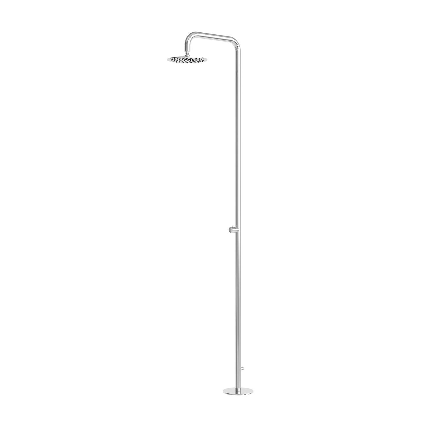 Doccia esterna inox satinato in acciaio AISI 316 con soffione 25 cm e fissaggio pavimento - immagine 2