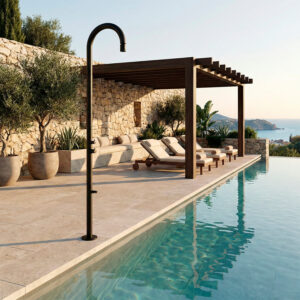 Doccia nera in acciaio inox 316L nautico con soffione regolabile resistente