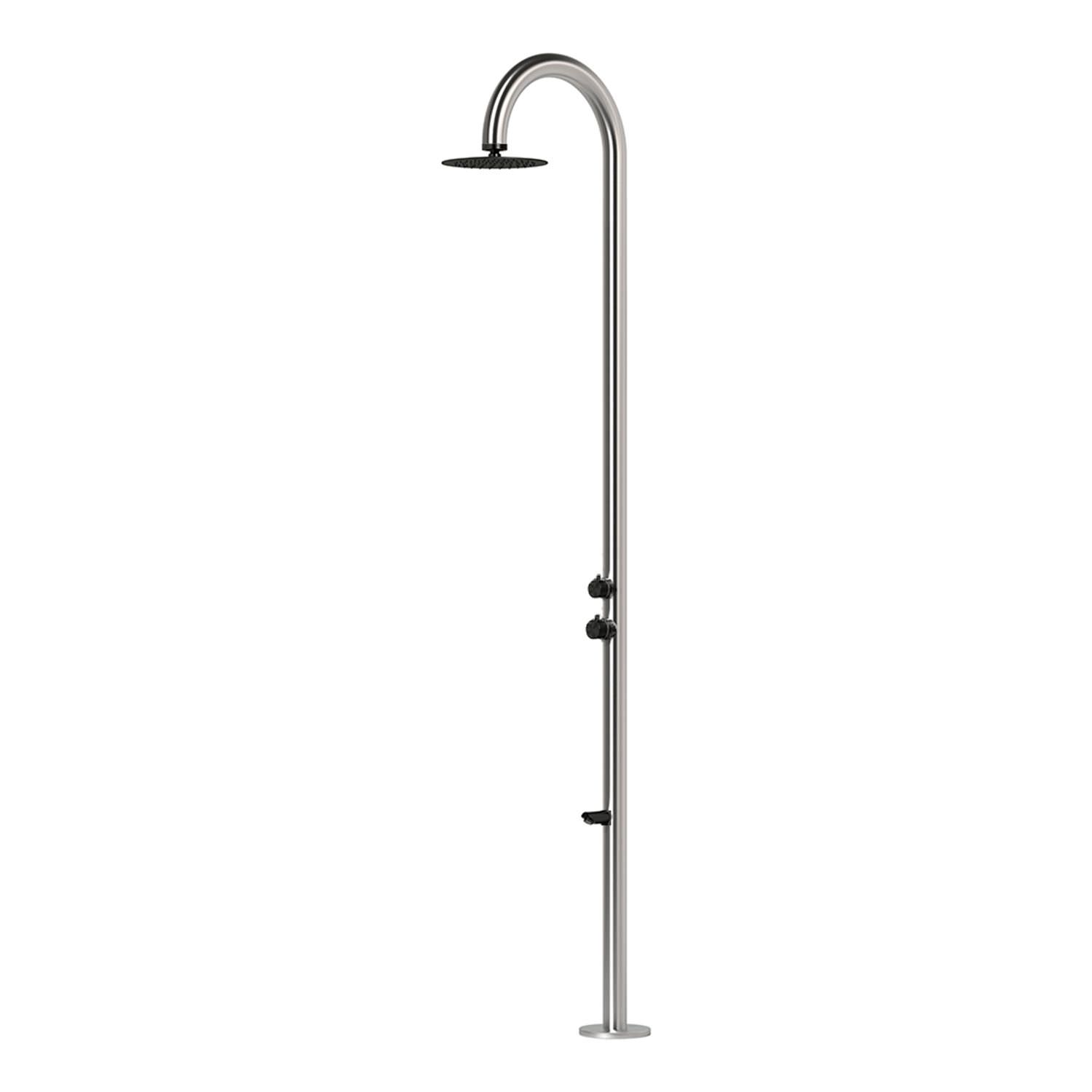Doccia Inox AISI 316L Nera con Soffione 25 cm Miscelatore e Lavapiedi - immagine 2
