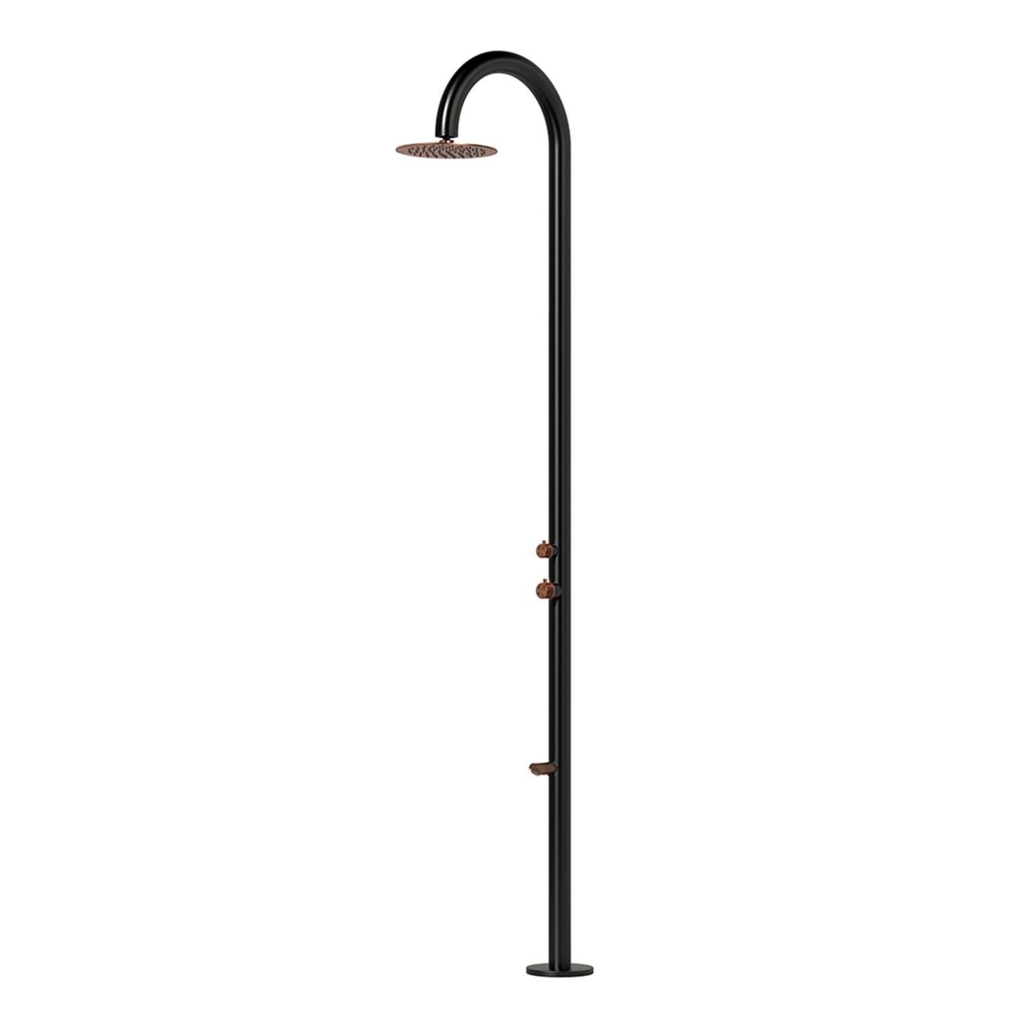 Doccia Nero e Oro Rosa in Acciaio Inox AISI 316L con Soffione 25cm e Lavapiedi - immagine 2