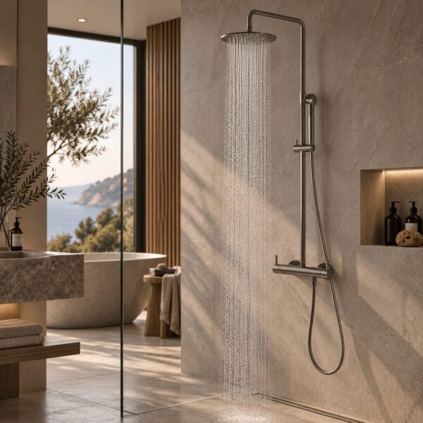 Doccia da parete in acciaio inox 316L canna fucile doppio miscelatore
