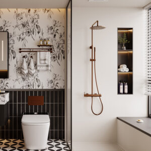 Doccia da parete in acciaio inox 316L oro rosa per interno ed esterno