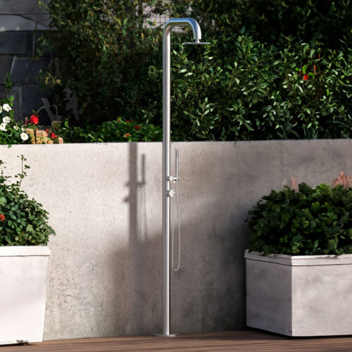 Doccia Curva Giardino Inox Satinato Con Doccino Sined Doccia Pula Inox