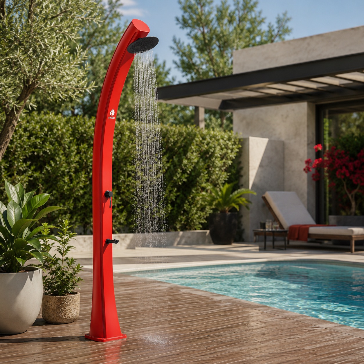 Doccia solare rossa SINED 40L 226cm ottone anticalcare