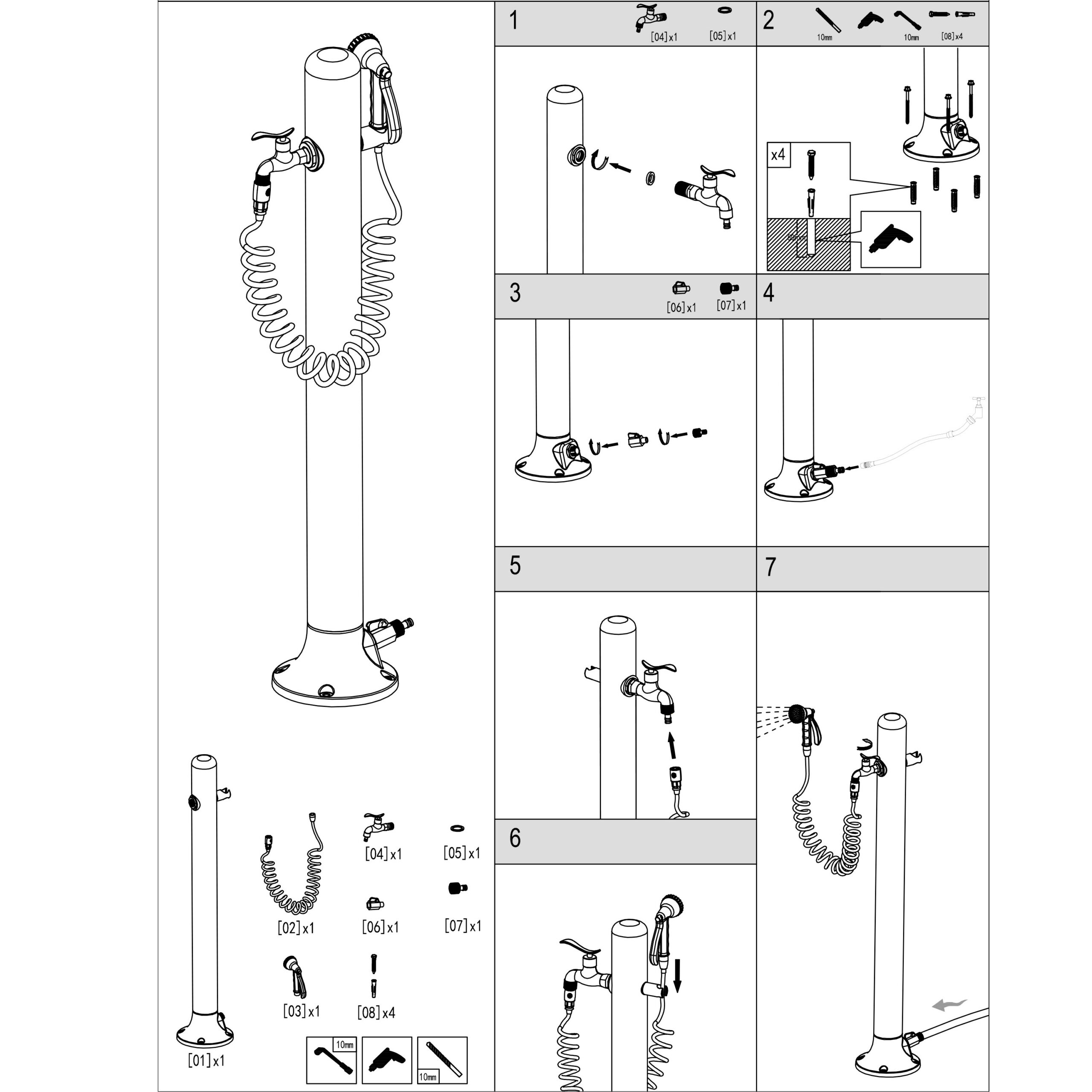 Fontana da giardino bianca in alluminio con attacco e tubo flessibile - immagine 5