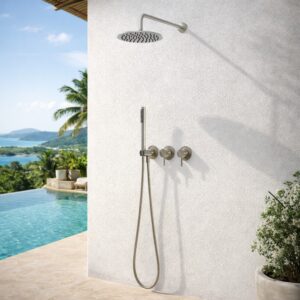 Kit doccia incasso parete inox acciaio inox 316L soffione 25 cm miscelatore e doccino