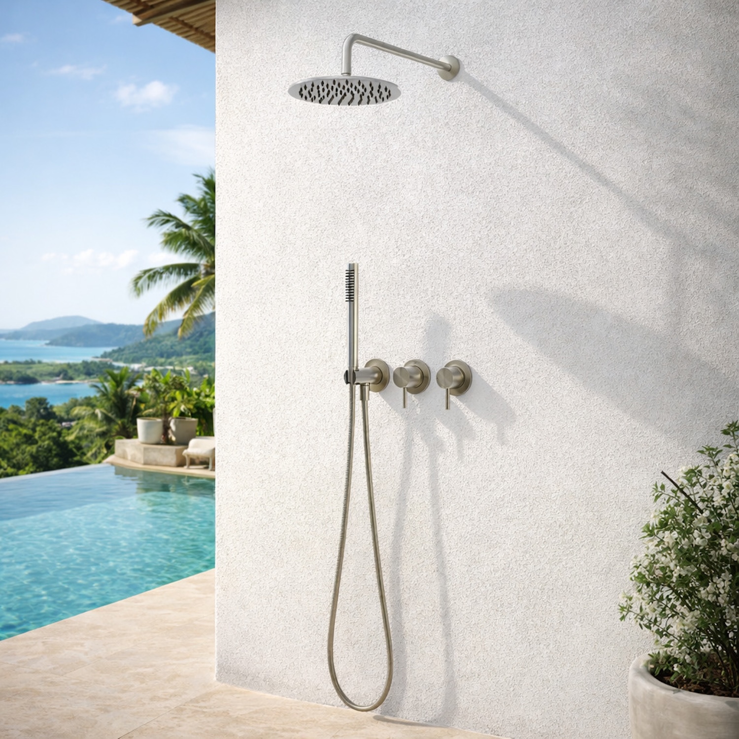 Kit doccia incasso parete inox acciaio inox 316L soffione 25 cm miscelatore e doccino