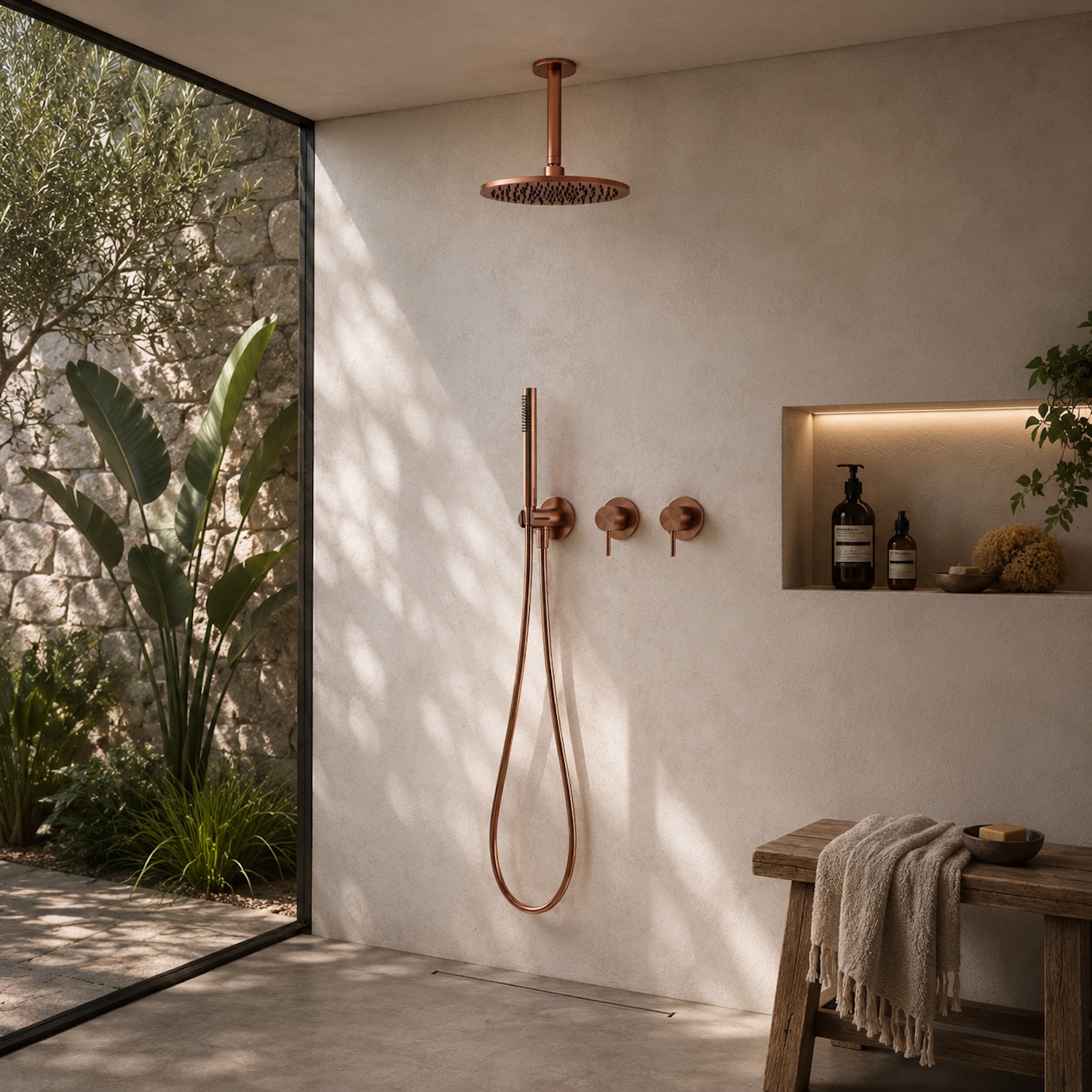 Kit incasso doccia a parete 25 cm oro rosa in acciaio inox 316L