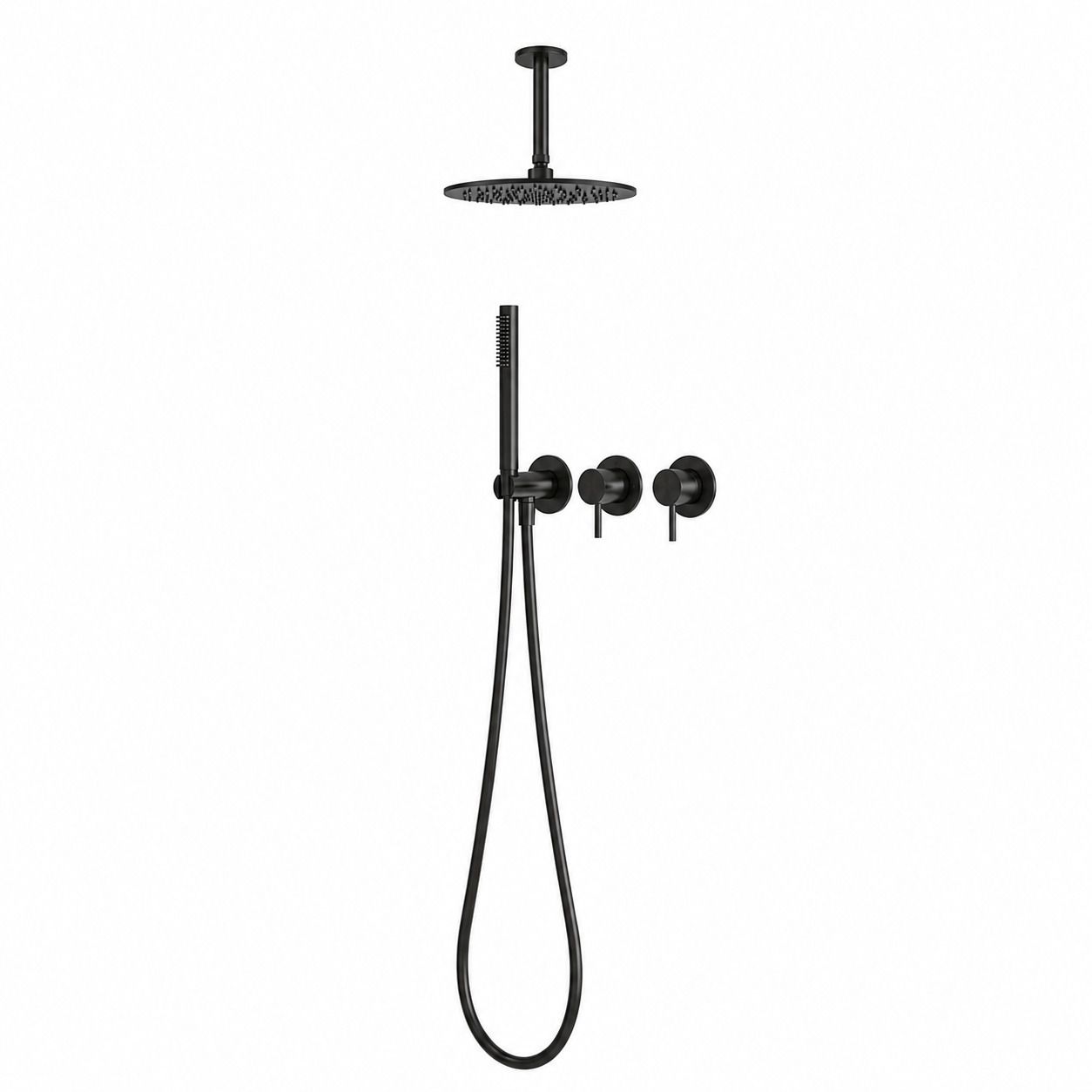 Kit doccia a soffitto corto 30 cm nero in acciaio inox 316L