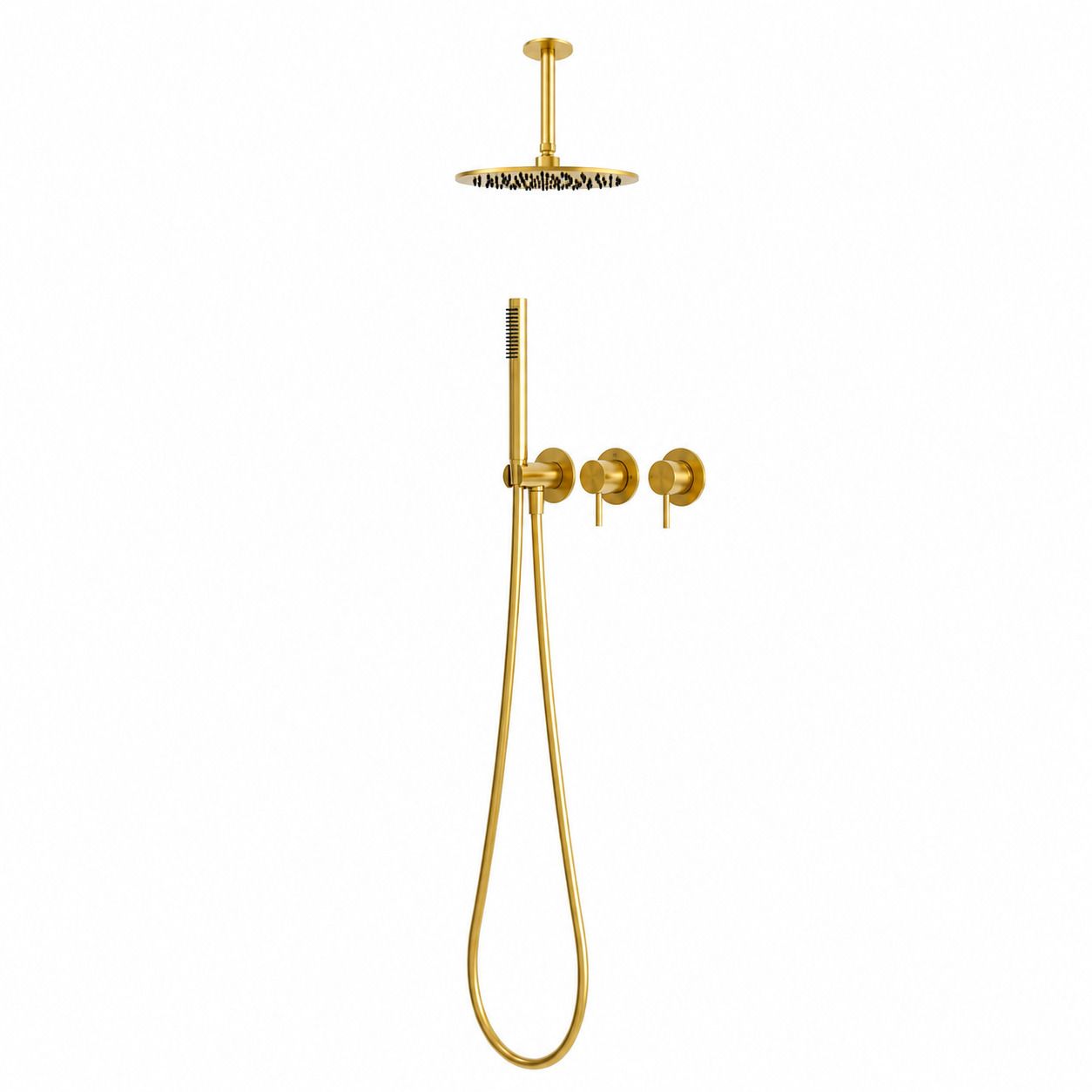 Kit doccia soffitto corto 30 cm oro in acciaio inox 316L acqua fredda