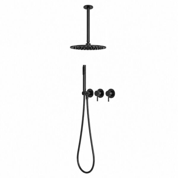 Kit doccia a soffitto 30 cm nero in acciaio inox 316L acqua fredda