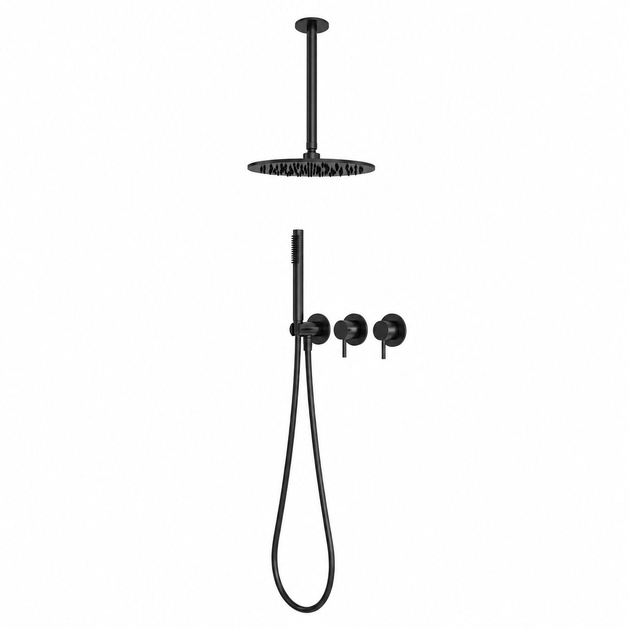 Kit doccia a soffitto 30 cm nero in acciaio inox 316L acqua fredda