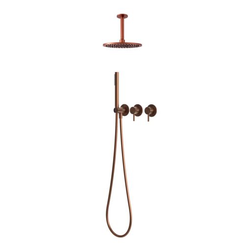 Kit doccia soffitto corto 25 cm oro rosa in acciaio inox 316L completo