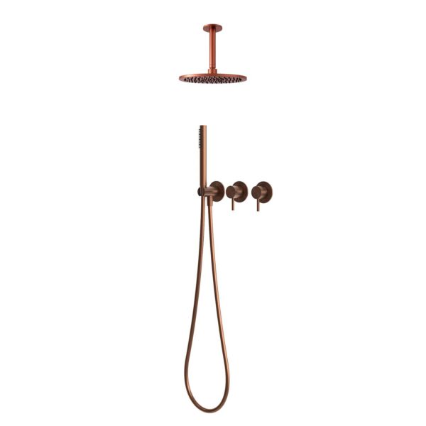 Kit doccia soffitto corto 25 cm oro rosa in acciaio inox 316L completo