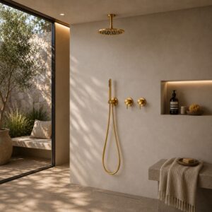 Kit doccia a soffitto 25 cm oro in acciaio inox 316L