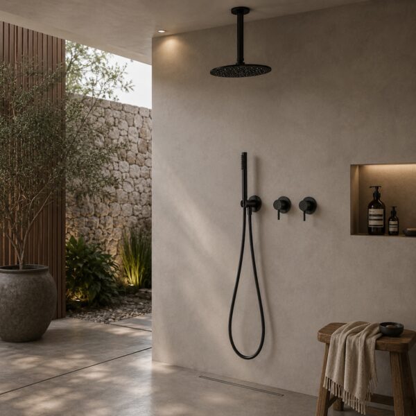 Doccia soffitto 30 cm nero in acciaio inox 316L