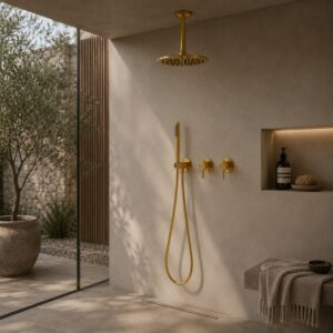 Kit doccia a soffitto oro braccio 30 cm in acciaio inox 316L
