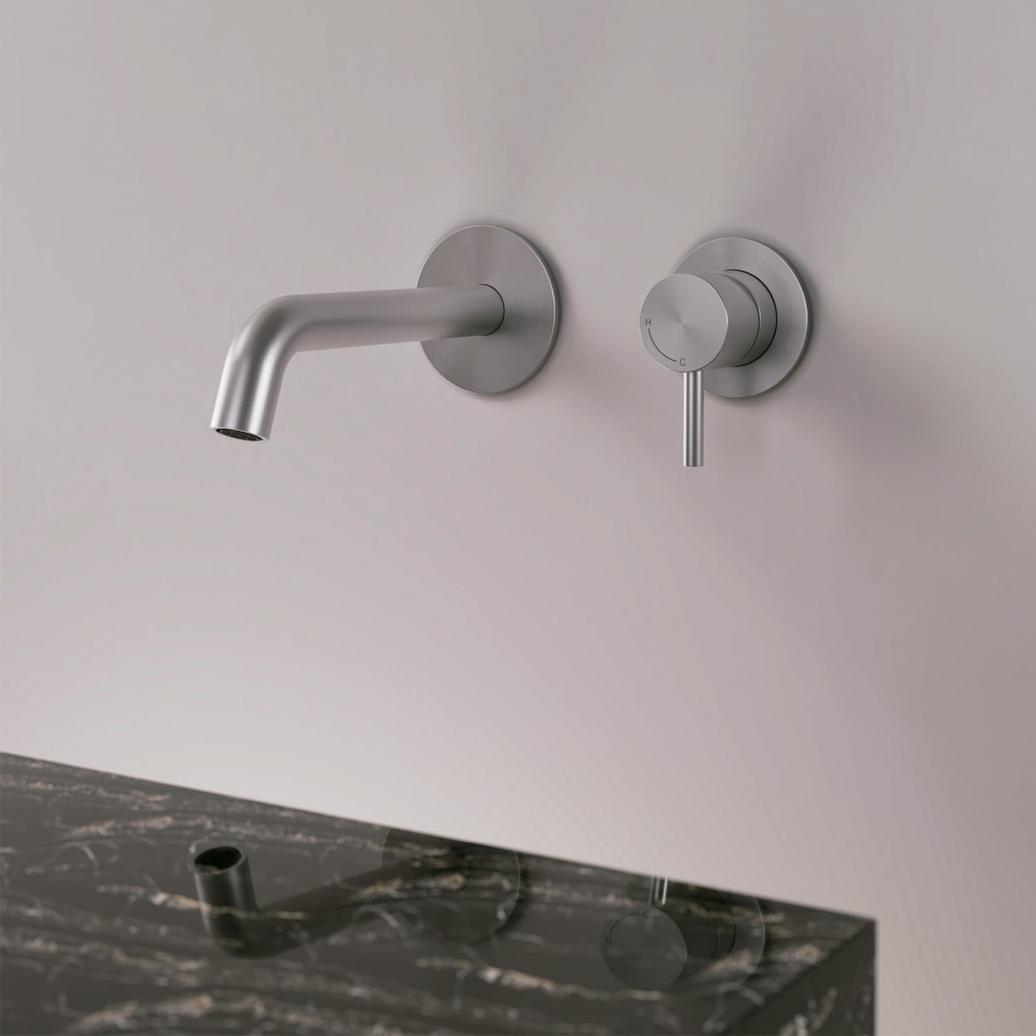 Kit Miscelatore in Acciaio Inox Satinato e Beccuccio da Muro