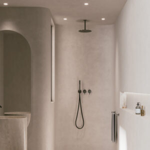 Kit Doccia Soffitto Inox Satinato 25cm Braccio Lungo 24cm Resistente