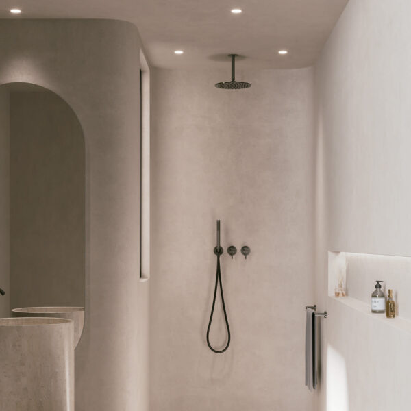 Kit Doccia Soffitto Inox Satinato 25cm Braccio Lungo 24cm Resistente