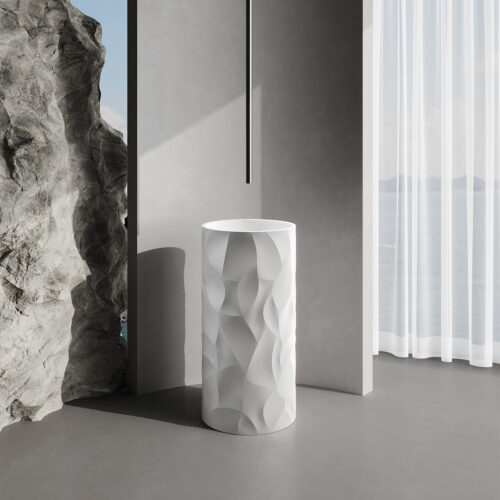 Lavandino bianco in resina free standing 90cm moderno per interni ed esterni