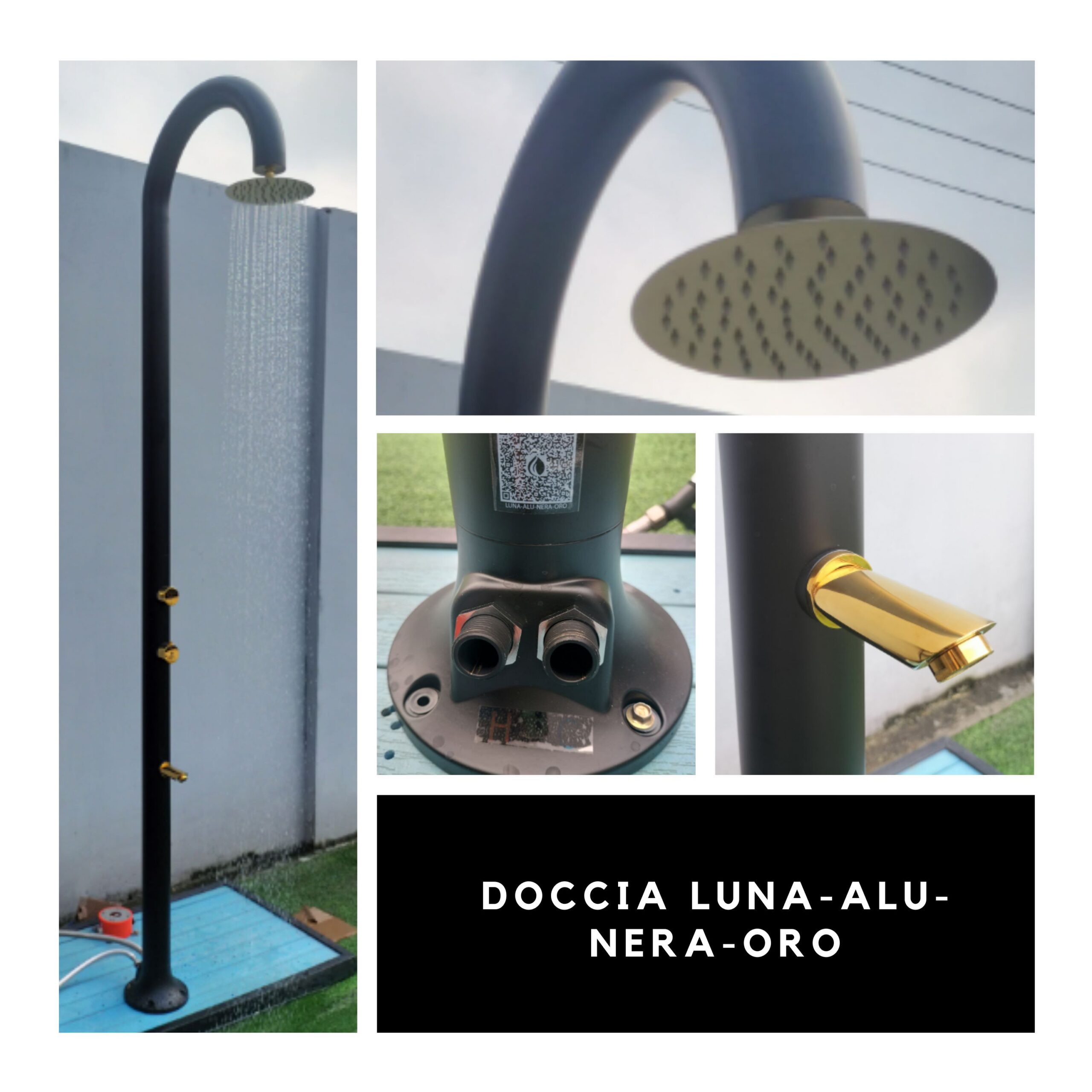 Doccia alluminio nero e oro internoesterno acqua calda e fredda - immagine 5