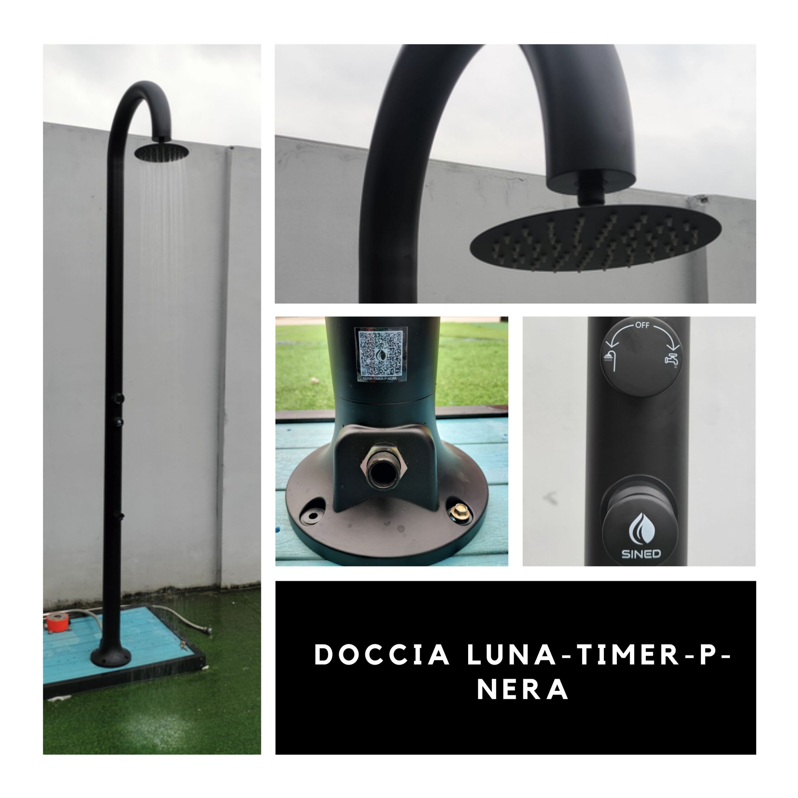 Doccia nera in alluminio con temporizzatore lavapiedi e miscelatore acqua fredda - immagine 5
