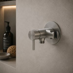 Miscelatore da muro in acciaio inox satinato con attacco per doccino