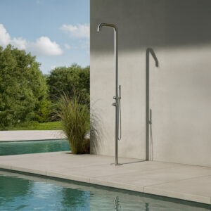 Doccia esterna inox satinato con deviatore miscelatore e soffione flessibile