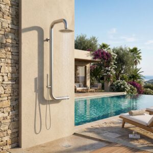 Doccia a parete inox in acciaio inox 316L installazione a muro