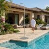 Doccia piscina inox acciaio inox 316L soffione 20 cm anticalcare MX1018 INOX Ambientata 100x100