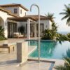 Doccia piscina inox acciaio inox 316L soffione orientabile calda-fredda C-Box MX3007 INOX Ambientata 100x100