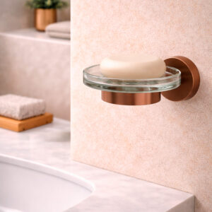 Porta sapone da muro in acciaio inox 316L oro rosa per interni ed esterni