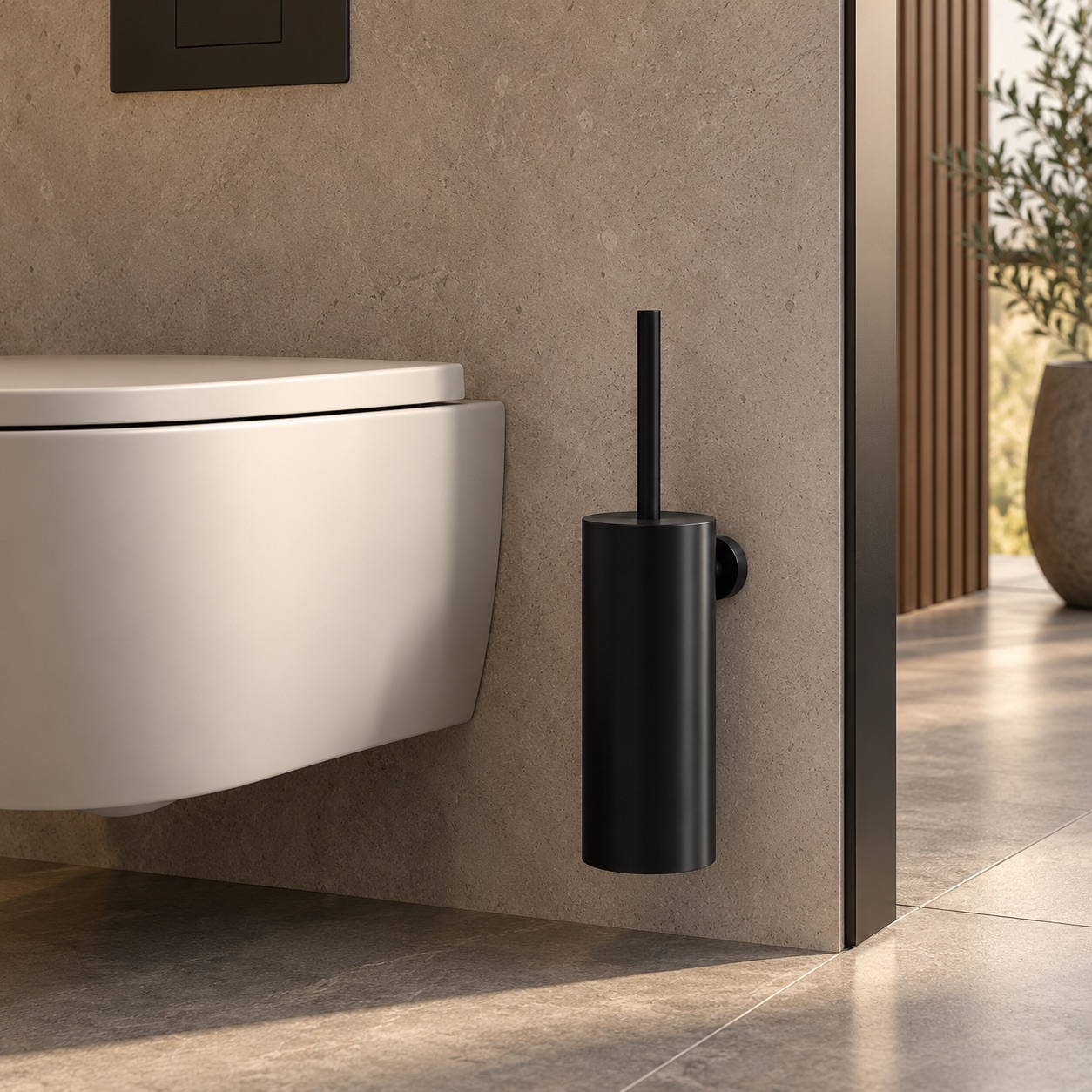 Porta scopino da bagno nero in acciaio inox 316L