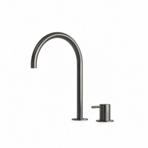 Rubinetto lavabo 2 fori acciaio inox 316L canna fucile bocca alta curva