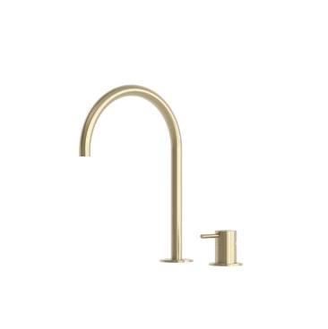 Rubinetto lavabo oro a 2 fori in acciaio inox 316L bocca alta curva