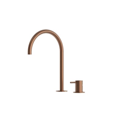 Rubinetto lavabo 2 fori in acciaio inox 316L oro rosa bocca alta curva