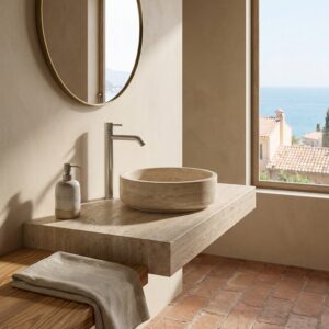 Rubinetto lavabo alto 25 cm inox satinato miscelatore resistente 316L