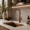 RUBINETTO LAVELLO LEVANTE ALTO ORO ROSA Ambientata 100x100