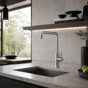 Rubinetto cucina canna fucile in acciaio inox 316L canna quadra