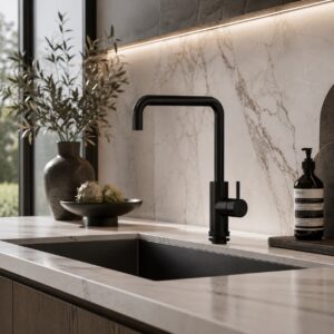 Rubinetto cucina nero in acciaio inox 316L resistente alla corrosione