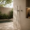 Kit doccino a muro inox satinato acciaio inox 316L acqua fredda SET ACQUA FREDDA MURO LEVANTE INOX Ambientata 100x100