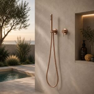 Kit doccino a muro in acciaio inox 316L oro rosa anticorrosione design minimal